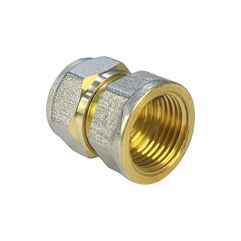 Муфты латунные для PEX труб DN 16-32 PN 10 обжимные никелированные с внутренней резьбой Valfex VF.302.N купить в Краснодаре | "Проконсим"