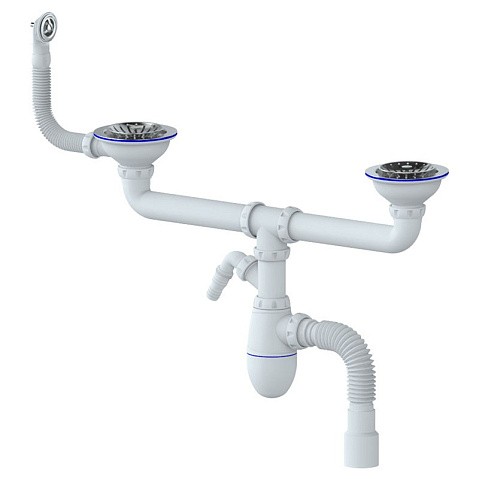 сифон для двойной мойки Unicorn В731VР, 40х50 гибкий отвод, 3 1/2'' х40 с отводом для стиральной машины, круглый перелив купить в Краснодаре | "Проконсим"