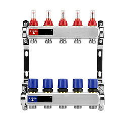  Коллекторная группа из нержавеющей стали DN 25-5 вых. G-3/4'', евроконус, с расходомерами, без дренажного крана и воздухоотводчика, VARMEGA VM15105 (930416003) со склада Проконсим в Краснодаре
