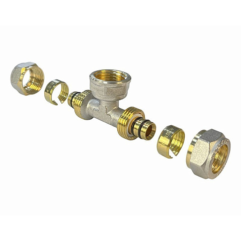 Тройник латунный для PEX труб 20-3/4''-20 PN 10 обжимной никелированный Valfex VF.332.N  купить в Краснодаре | "Проконсим"