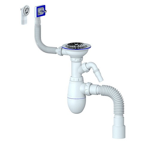 Сифон для мойки Unicorn В427, 40х50 гибкий отвод, 3 1/2'' х40 с отводом для стиральной машины, круглый и прямоугольный перелив купить в Краснодаре | "Проконсим"
