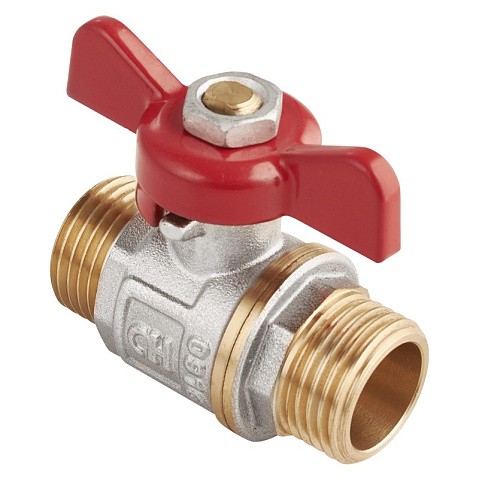 Кран латунный шаровой MVI AquaHit BV.315.04 DN 20 PN 25 бабочка штуцер-штуцер полнопроходной никелированный купить в Краснодаре | "Проконсим"