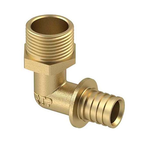 Угольник латунный для PEX труб  20-1/2''  PN 16  под надвижную гильзу с наружной резьбой  РосТурПласт купить в Краснодаре | "Проконсим"