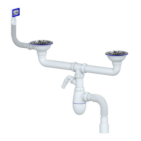 сифон для двойной мойки Unicorn В730V, 40х50 гибкий отвод, 3 1/2'' х40 с отводом для стиральной машины, прямоугольный перелив купить в Краснодаре | "Проконсим"