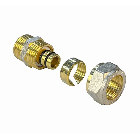 Муфты латунные для PEX труб DN 16-32 PN 10 обжимные никелированные с наружной резьбой Valfex VF.301.N купить в Краснодаре | "Проконсим"