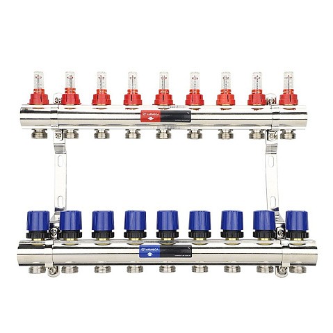 Коллекторная группа из латуни DN 25-9 вых. G-3/4'' евроконус, с расходомерами, без дренажного крана и воздухоотводчика VARMEGA VM15409 купить в Краснодаре | "Проконсим"