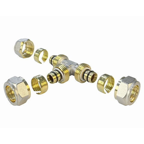 Тройник латунный для PEX труб 32-32-32 PN 10 обжимной никелированный Valfex VF.331.N  купить в Краснодаре | "Проконсим"