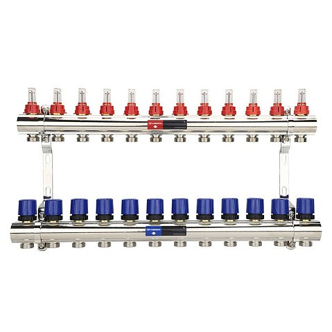 Коллекторная группа из латуни DN 25-12 вых. G-3/4'' евроконус, с расходомерами, без дренажного крана и воздухоотводчика VARMEGA VM15412 купить в Краснодаре | "Проконсим"