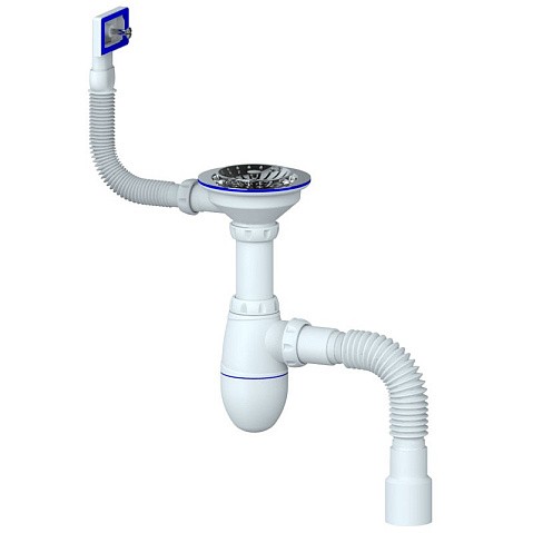 Сифон для мойки Unicorn В425, 40х50 гибкий отвод, 3 1/2'' х40 чаша из нержавеющей стали, прямоугольный перелив купить в Краснодаре | "Проконсим"