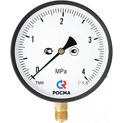 картинка Манометр общетехнический Росма ТМ-610Р.00, 0-1,6кгс/см2 M20x1,5, 150мм, радиальное присоединение, класс точности 1.5, IP54 интернет-магазин оптовых поставок Проконсим являющийся официальным дистрибьютором в России 