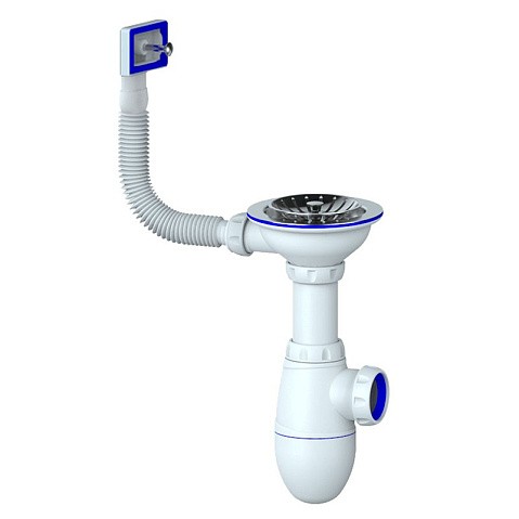 Сифон для мойки Unicorn В410P, без отвода, 3 1/2'' х40 чаша из нержавеющей стали, прямоугольный перелив купить в Краснодаре | "Проконсим"