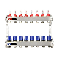  Коллекторная группа из нержавеющей стали DN 25-8 вых. G-3/4'', евроконус, с расходомерами, без дренажного крана и воздухоотводчика, VARMEGA VM15108 (930416006) со склада Проконсим в Краснодаре