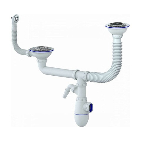 Сифон для двойной мойки Unicorn Y710V, без отвода, 3 1/2'' х40 с отводом для стиральной машины, круглый перелив купить в Краснодаре | "Проконсим"