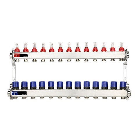 Коллекторная группа из нержавеющей стали DN 25-13 вых. G-3/4'' евроконус, с расходомерами, без дренажного крана и воздухоотводчика VARMEGA VM15113 купить в Краснодаре | "Проконсим"