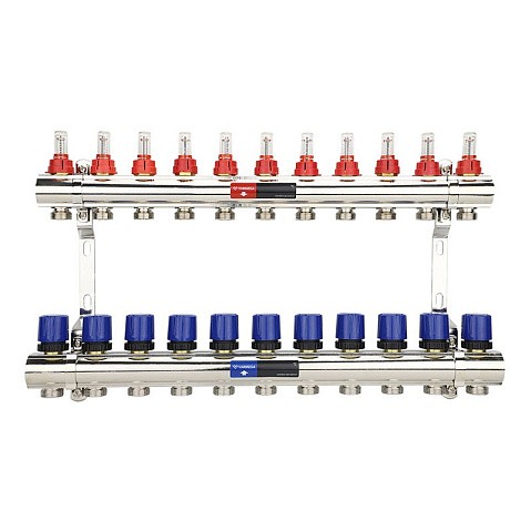 Коллекторная группа из латуни DN 25-11 вых. G-3/4'' евроконус, с расходомерами, без дренажного крана и воздухоотводчика VARMEGA VM15411 купить в Краснодаре | "Проконсим"