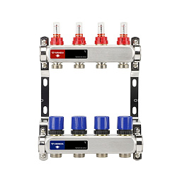  Коллекторная группа из нержавеющей стали DN 25-4 вых. G-3/4'', евроконус, с расходомерами, без дренажного крана и воздухоотводчика, VARMEGA VM15104 (930416002) со склада Проконсим в Краснодаре