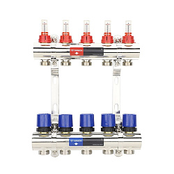  Коллекторная группа из латуни DN 25-5 вых. G-3/4'', евроконус, с расходомерами, без дренажного крана и воздухоотводчика, VARMEGA VM15405 (930416503) со склада Проконсим в Краснодаре